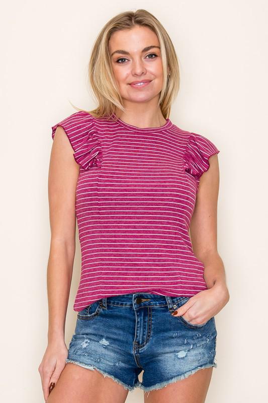 Ruffle Cap Sleeve-Berry