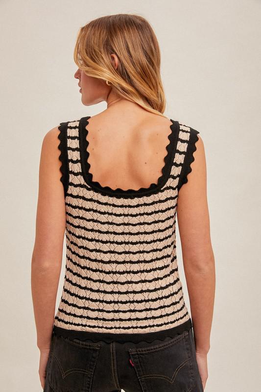 Scallop Edge Knit Tank-Light Mocha & Black