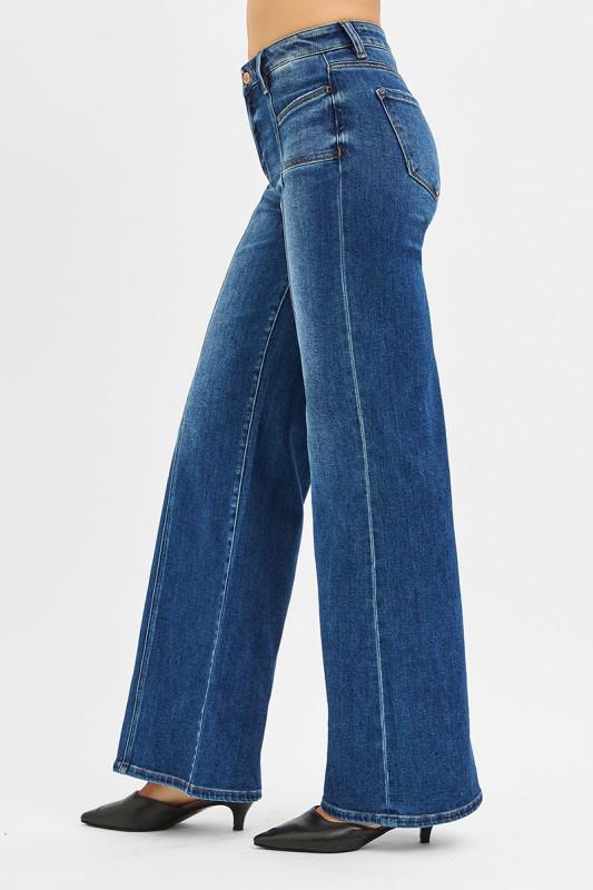 Risen Mid Rise Wide Jeans With Front Patch Pocket