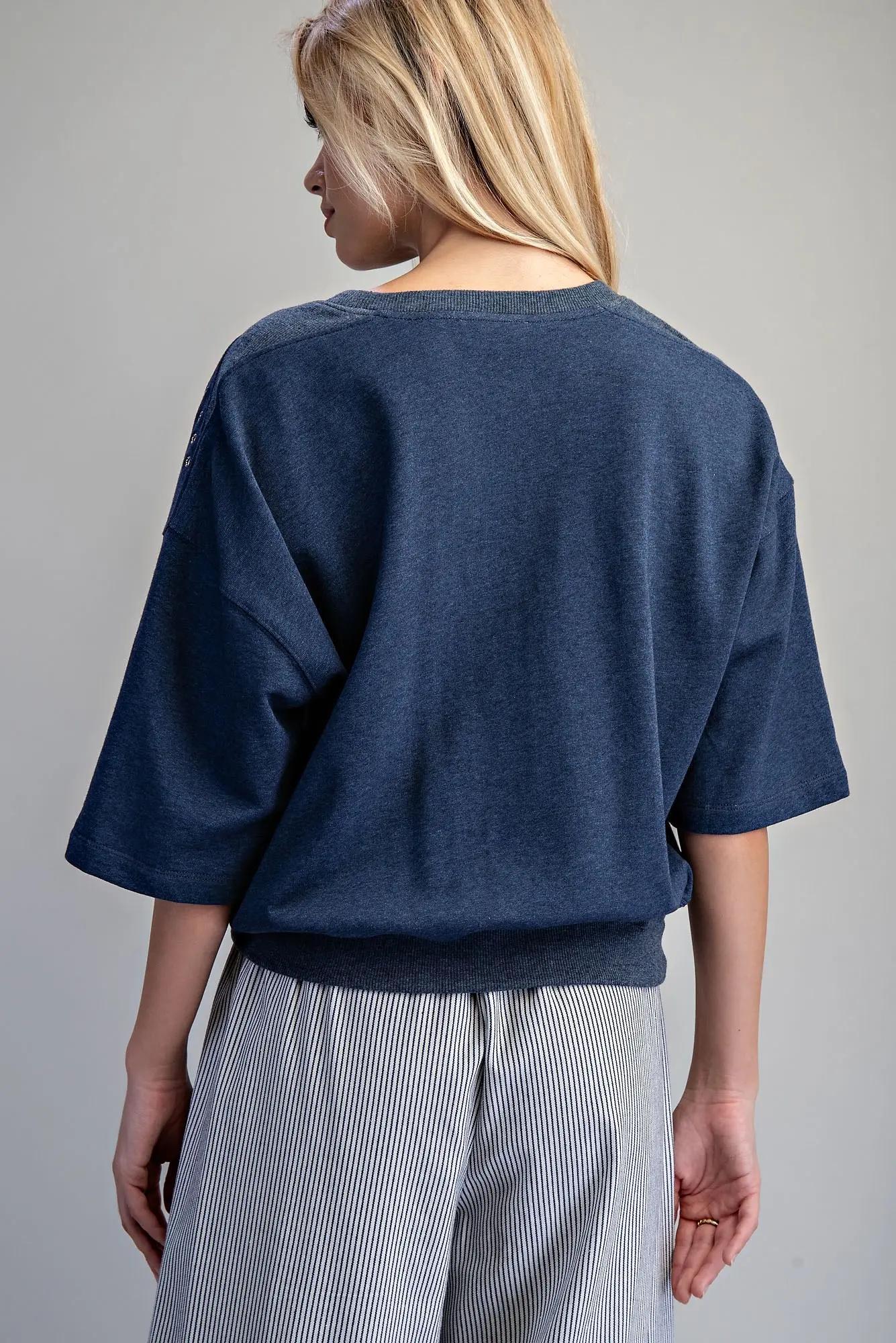 Grommet Detail Short Sleeve Sweatshirt