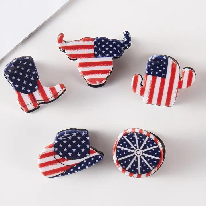 Us Flag Printed Assorted Mini Claw Hair Clip Set