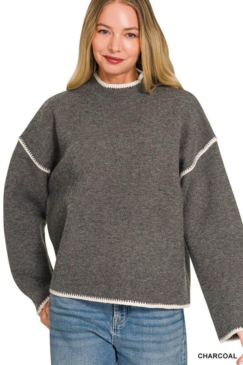 Stitch Detailed Mock Neck Sweater