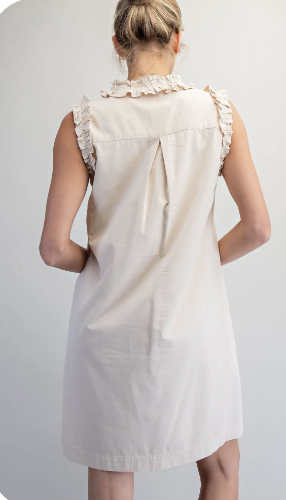 Mineral Washed V-Neck Ruffled Mini Dress