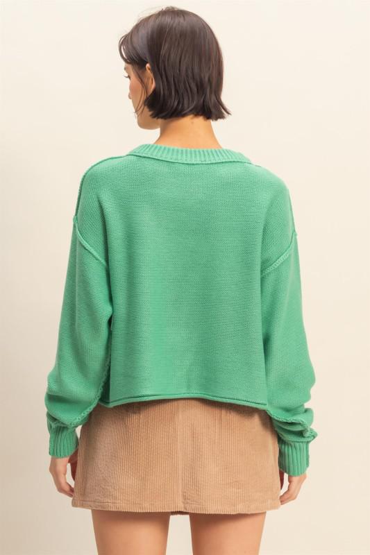 Cropped Oversized Sweater-Emerald