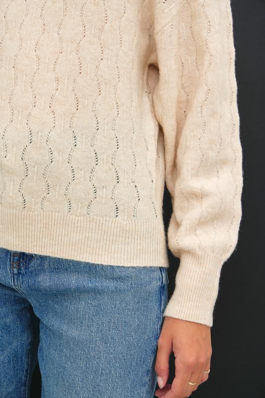 Cozy Crochet Knit Round Neck Sweater
