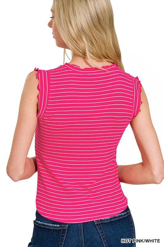 Ruffle Trim Tank-Pink