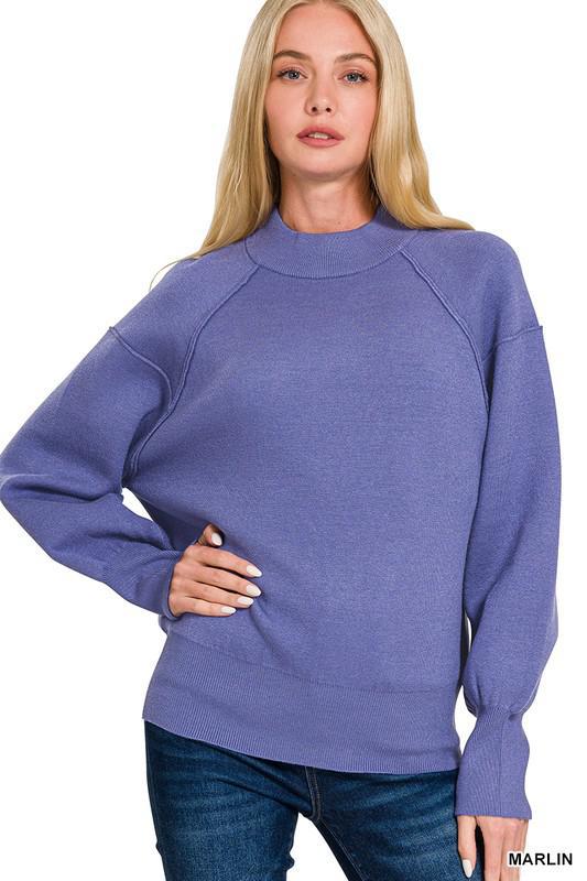 Mock Neck Exposed Seam Sweater
