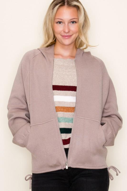 Drawstring Hem Zip Up Sweater Jacket