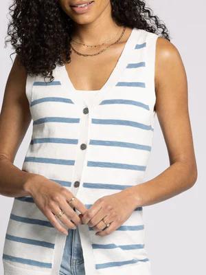 Draper Sweater Button Up Vest-White/Blue