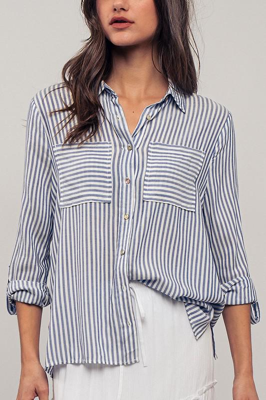 Stripe Button Down-Blue/White
