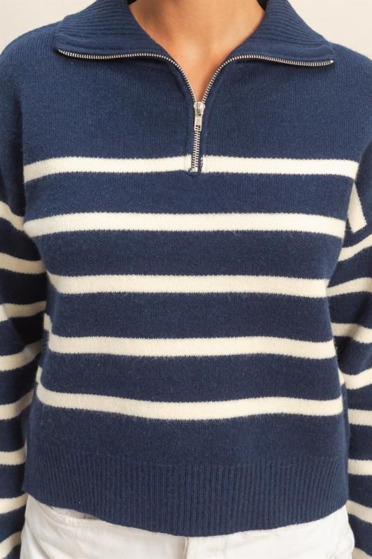 Striped Half Zip Sweater