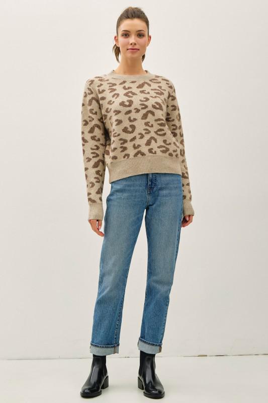 Leopard Jacquard Crewneck Sweater