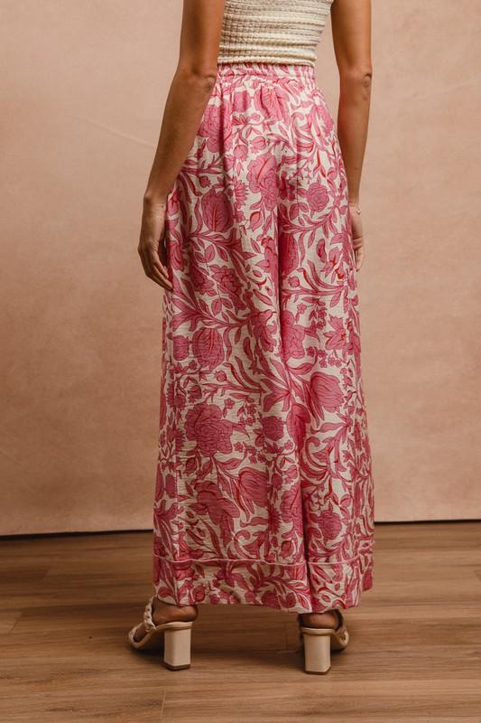 Floral Print Drawstring Wide Pants