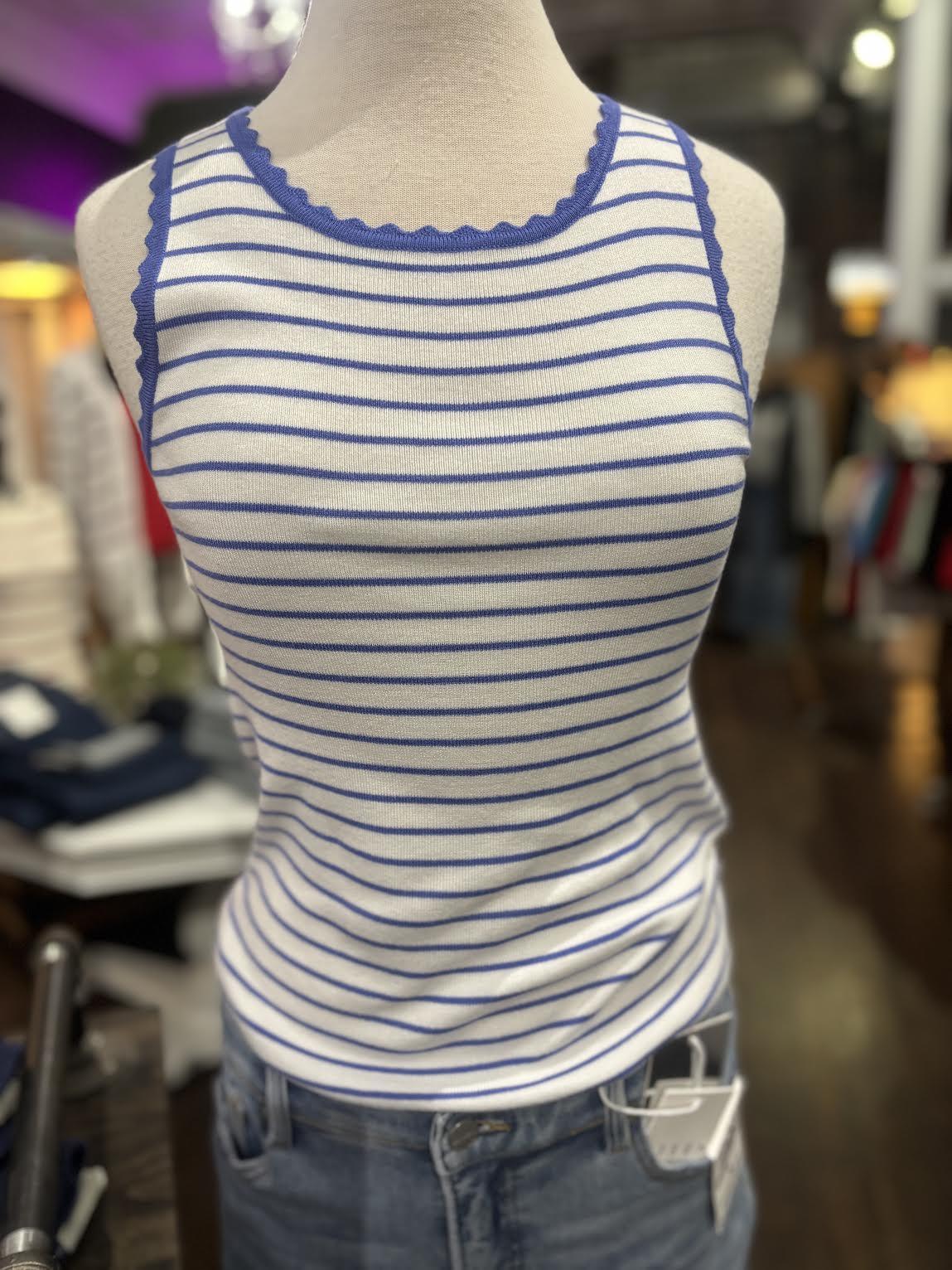 Stripe Scalloped Sleeveless Sweater