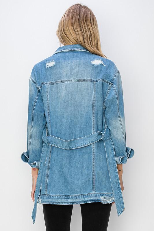 Risen Belted Long Denim Jacket