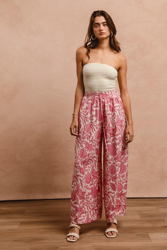 Floral Print Drawstring Wide Pants