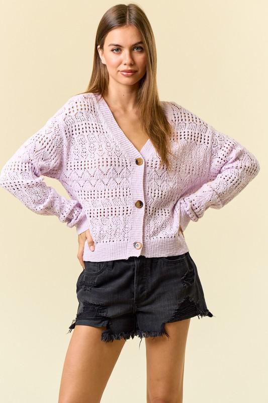 Pointelle Knitted V-neck Crop Cardigan