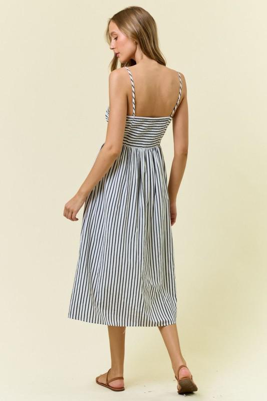 Ruched Stripe Midi Dress