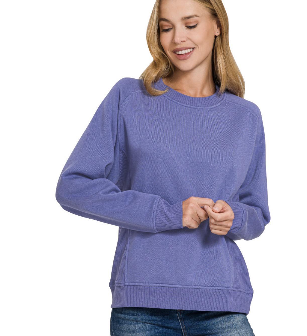 Fleece Round Neck Ribbed Sweatshirt
