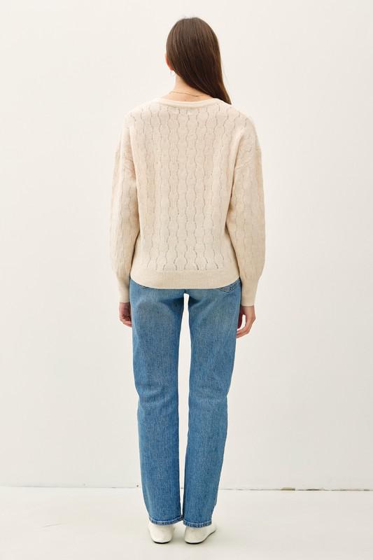 Cozy Crochet Knit Round Neck Sweater