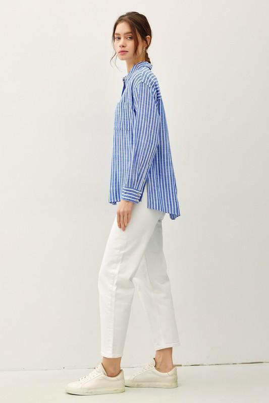 Striped Button UP-Denim Blue