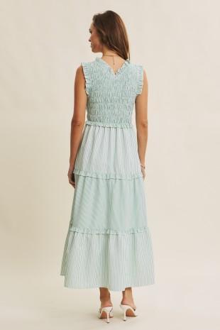 Uplifting Mixed Stripe Smocked Midi Dress