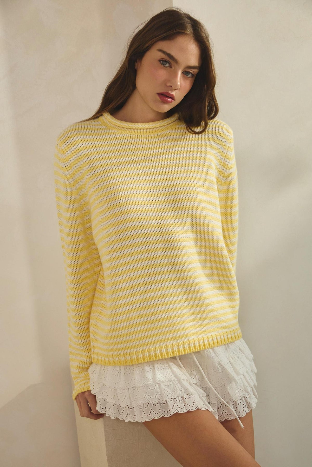 Rollneck Cozy Stripe Knit Sweater