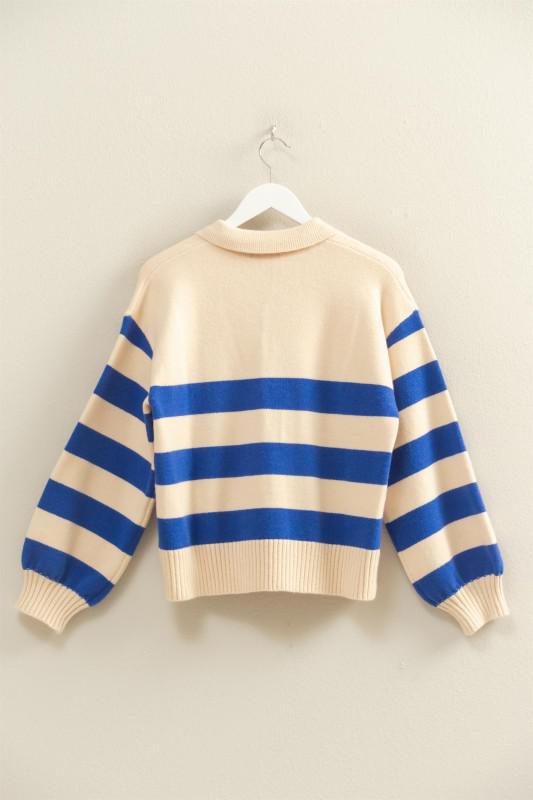 Striped Polo Collar Knit Sweater
