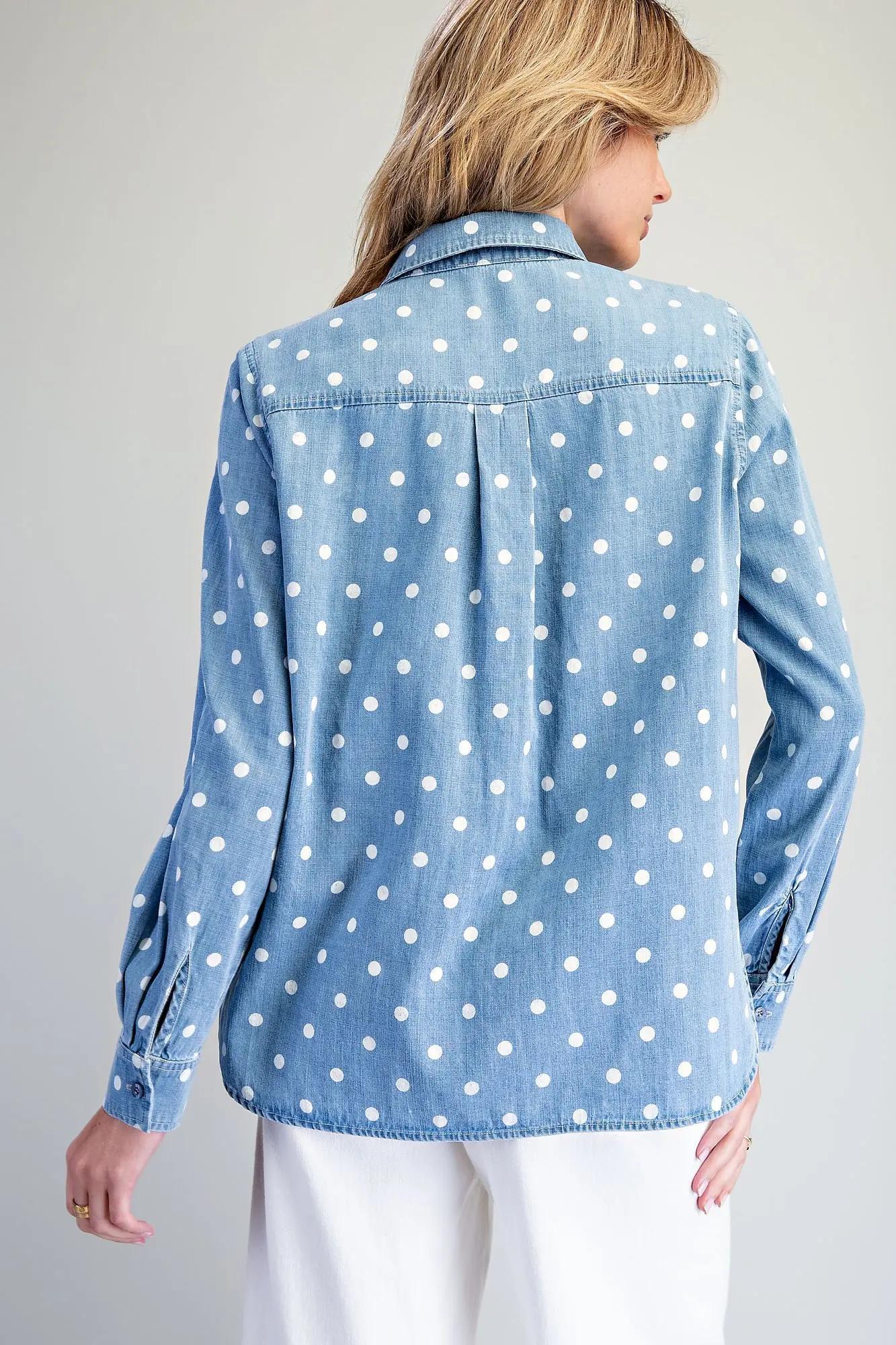 Chambray Polka Dot Top