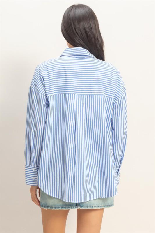 Cotton Poplin Striped Shirt-Bright Blue