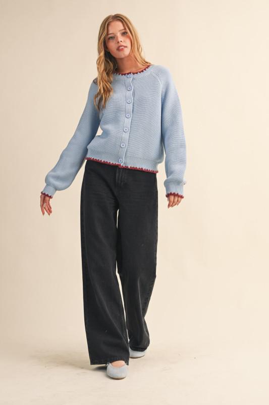 Sweater Cardigan With Contrast Stitch