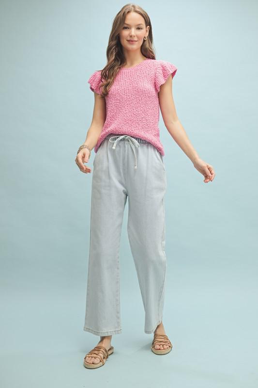 Ruffle Sleeve Sweater Tank-Pink
