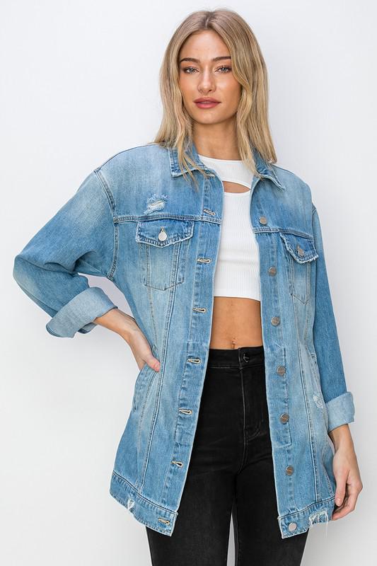 Risen Belted Long Denim Jacket
