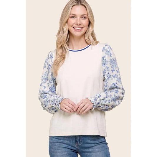 Floral Print Sleeved Jersey Top