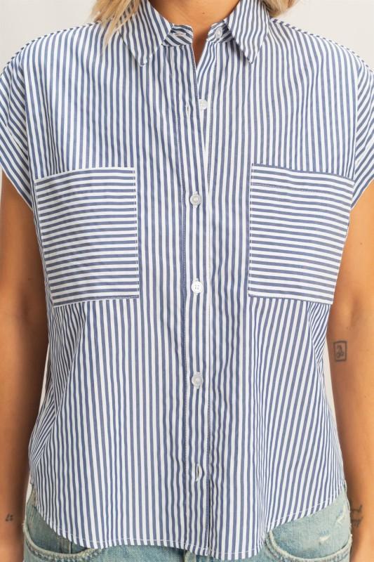 Short Sleeve Button-up Striped Shirt