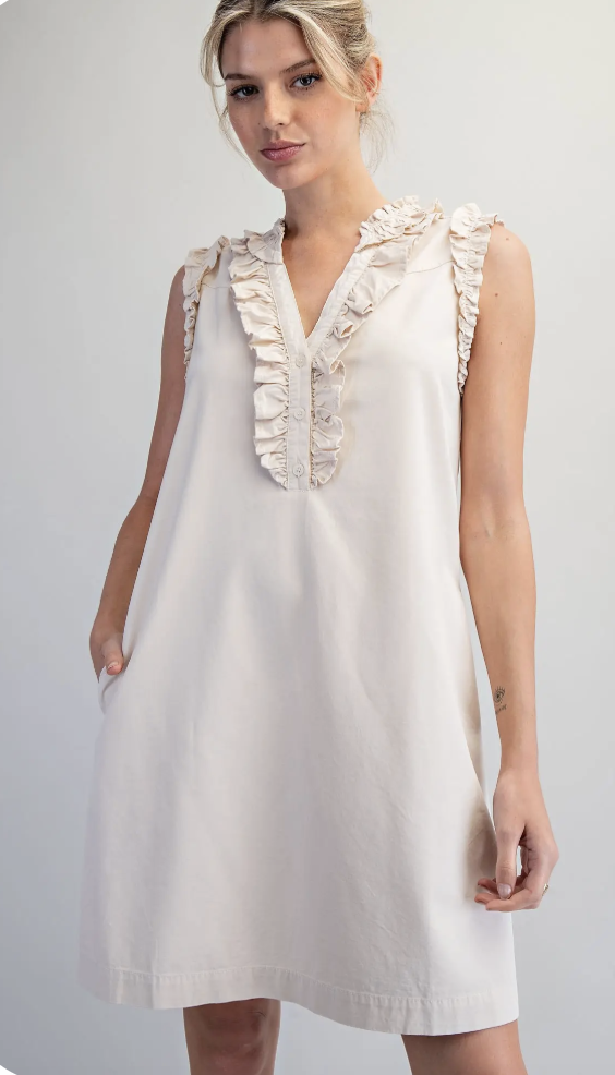 Mineral Washed V-Neck Ruffled Mini Dress