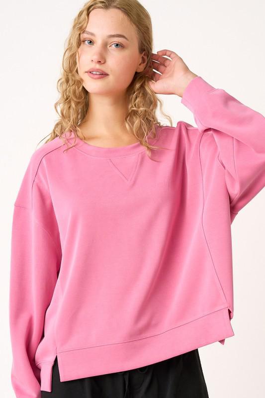 Cloud Knit Slit Detail Round Neck Sweatshirt