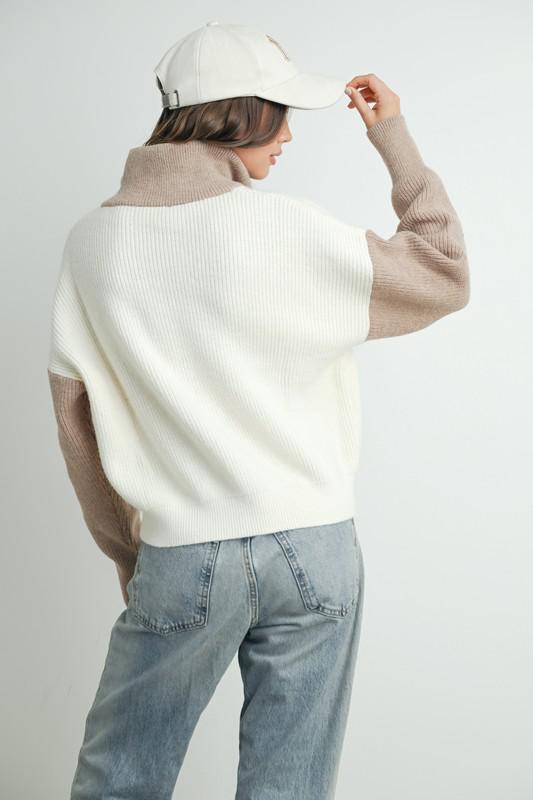 Color Block Collar Half Zipper Pullover Sweater