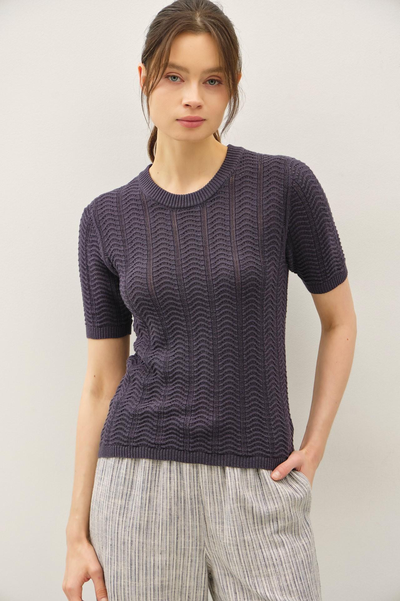 Chevron Textured Short Sleeve Sweater