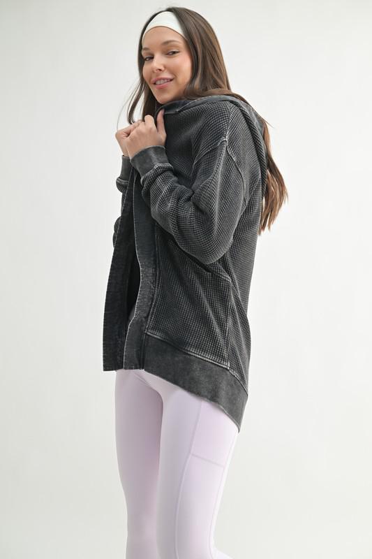 Waffle Knit Mineral-washed Cardigan