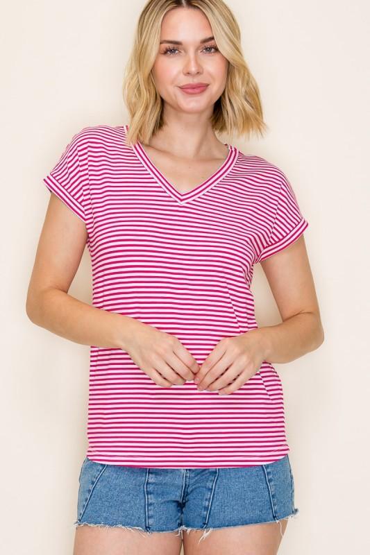 V-Neck Stripe Short Sleeve