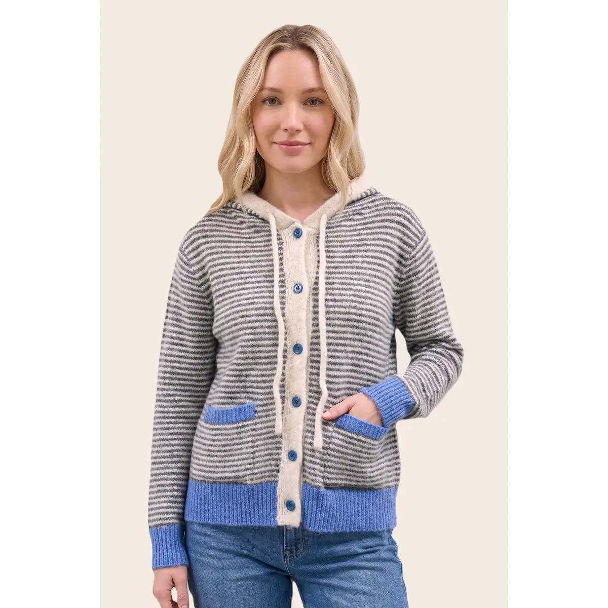 Striped Button Down Hoodie Sweater Cardigan