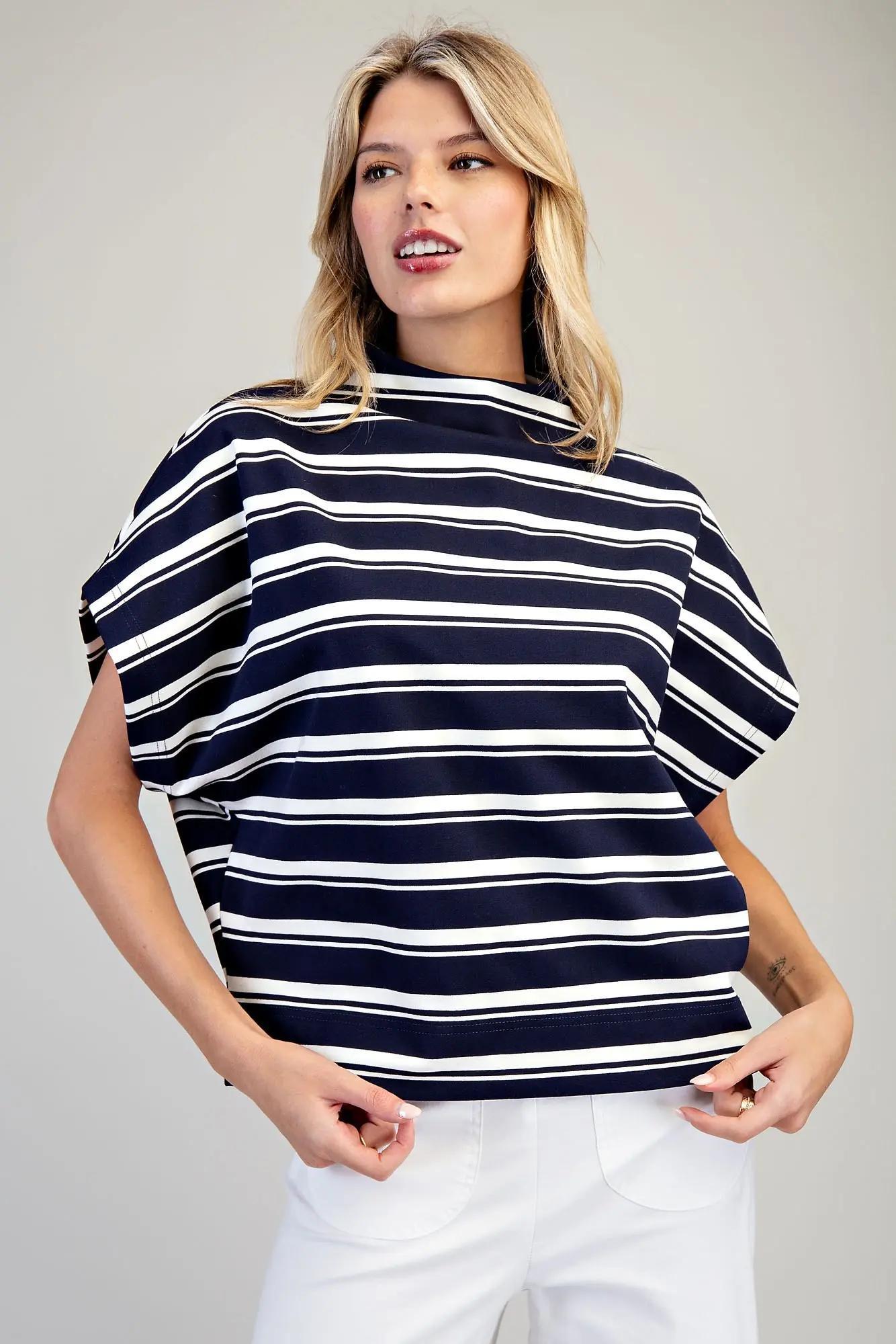 Striped Mock Neck Boxy Top
