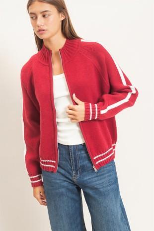 Contrast Stripe Zip-up Sweater