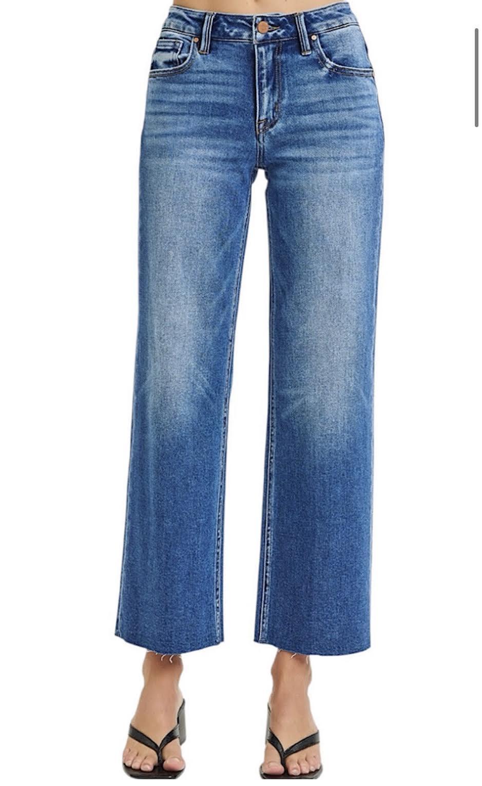 Risen Mid Rise Crop Clean Cut Hem-Dark