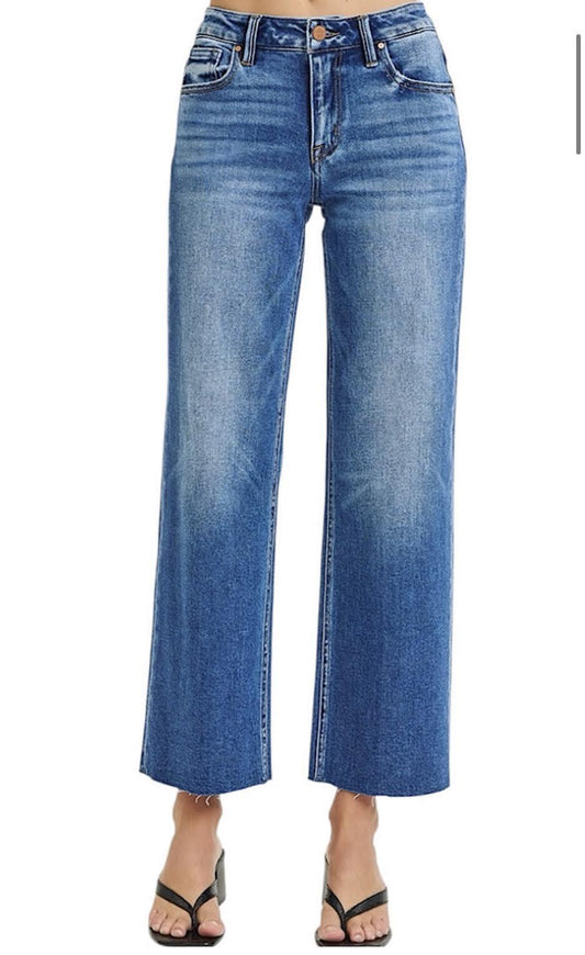 Risen Mid Rise Crop Clean Cut Hem-Dark