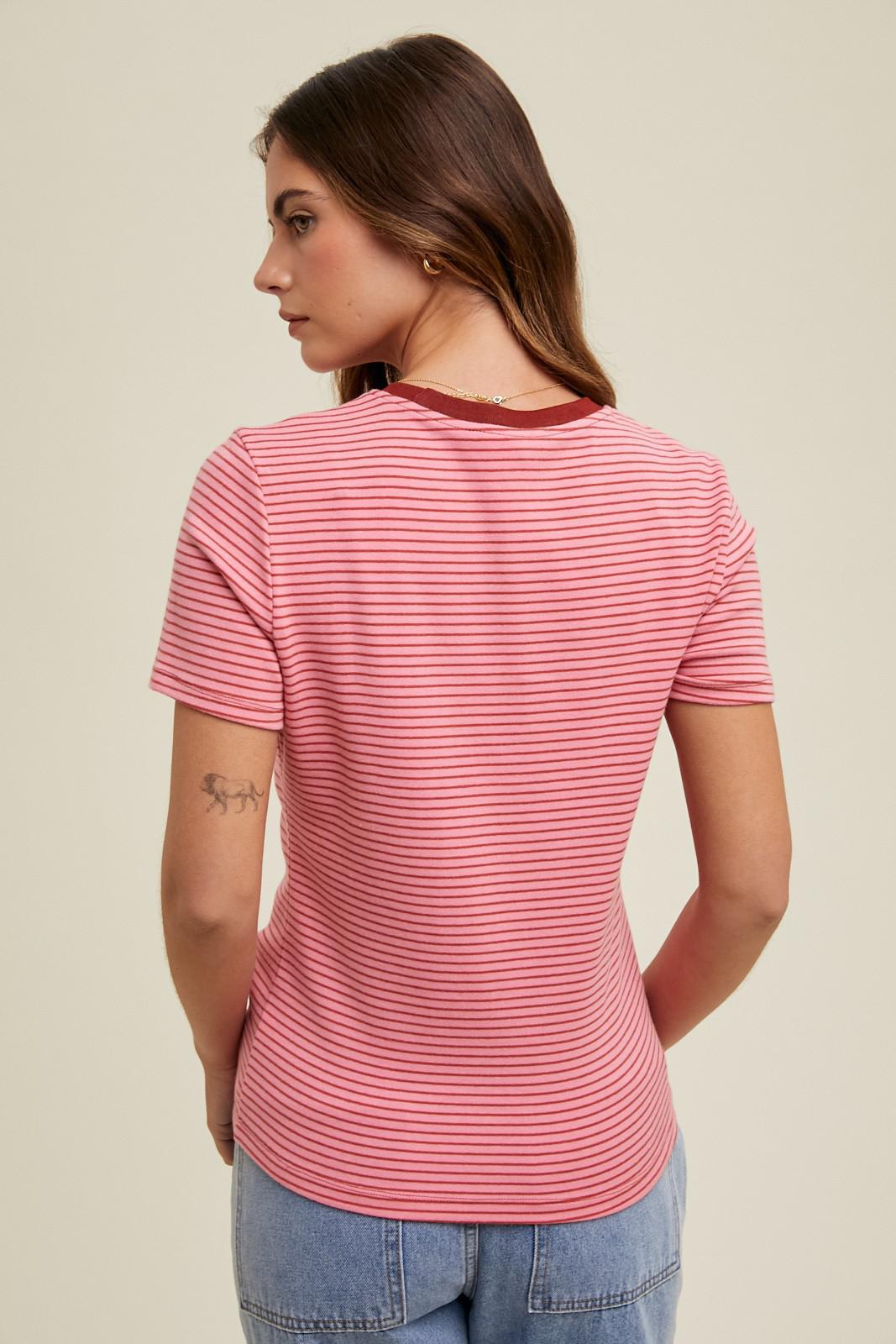 Basic Stripe Tee-Punch Red