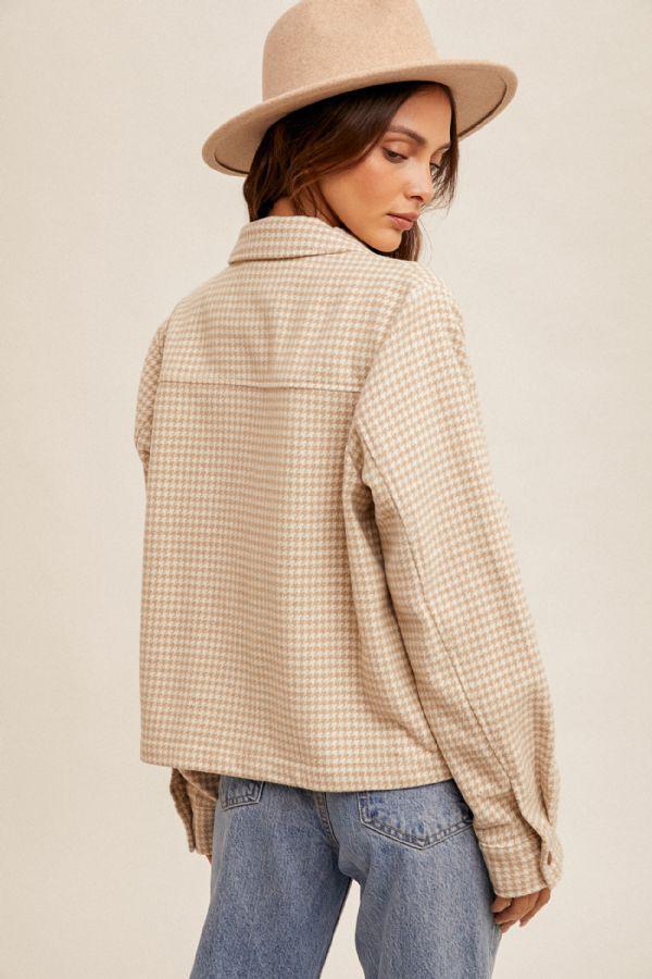 Mini Houndstooth Snap Button Crop Jacket