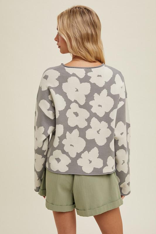 Floral Jacquard Relaxed Crop Sweater