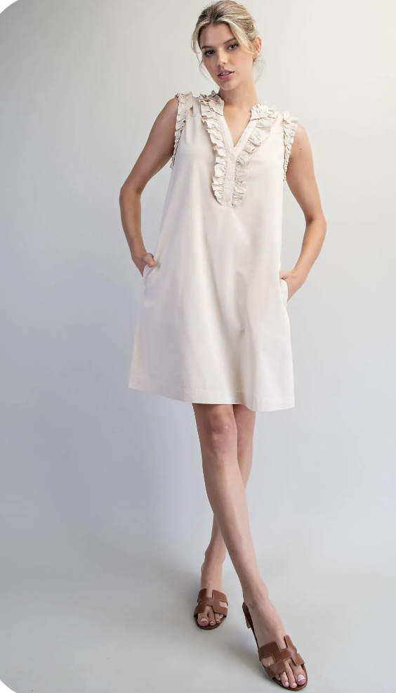 Mineral Washed V-Neck Ruffled Mini Dress